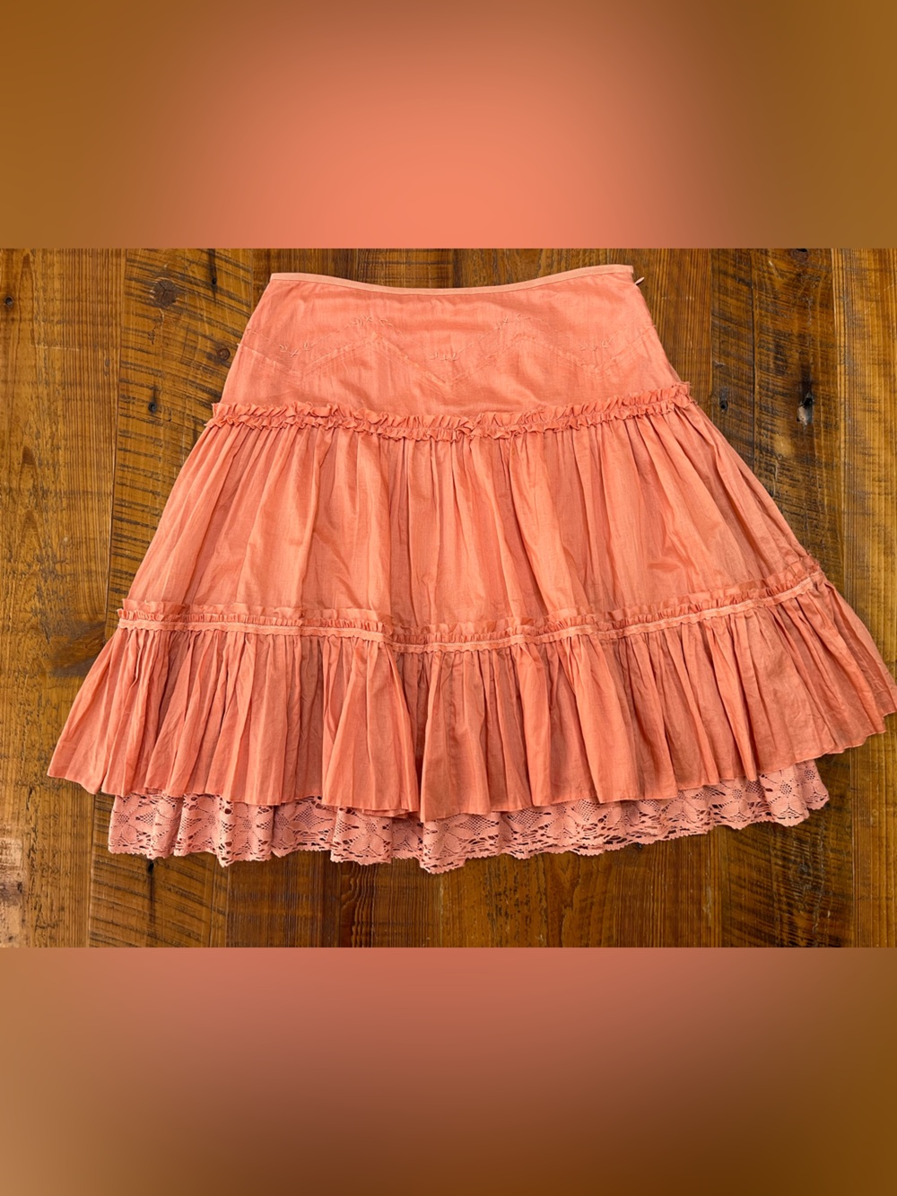 Gianni Bini Peachy Pink Color Boho Tiered A-Line Skirt Size 2 - Picture 4 of 15